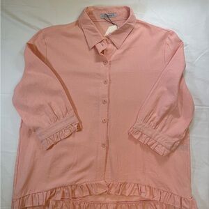 Women’s Light Pink Blouse with Ruffle Trim on sleeves and bottom. SizeXL.